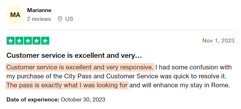 Turbopass Rome Trustpilot customer